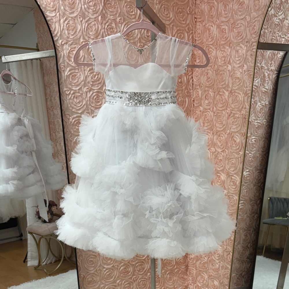 Elegant White Kids Dress with Floral Accents
